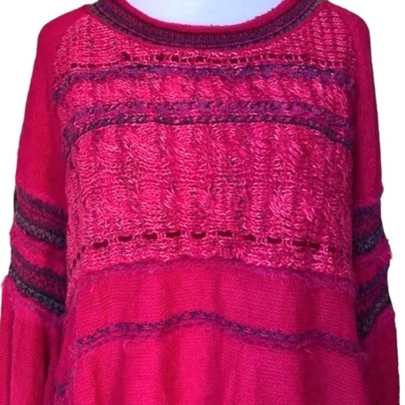 Free People Craft Time Bell Sleeve Boho Pink Sweater Alpaca Wool Mohair - Picture 6 of 9